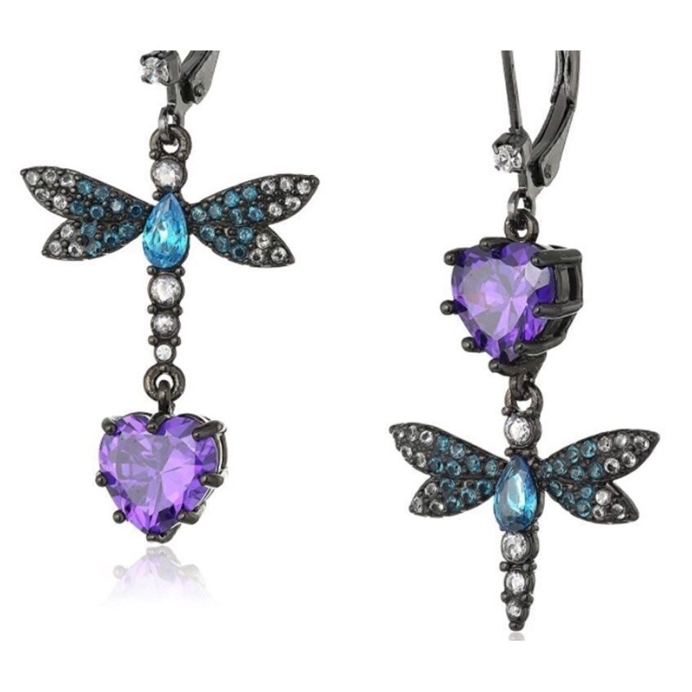 💜 Betsey Johnson unique dragonfly drop dangle earrings 💜